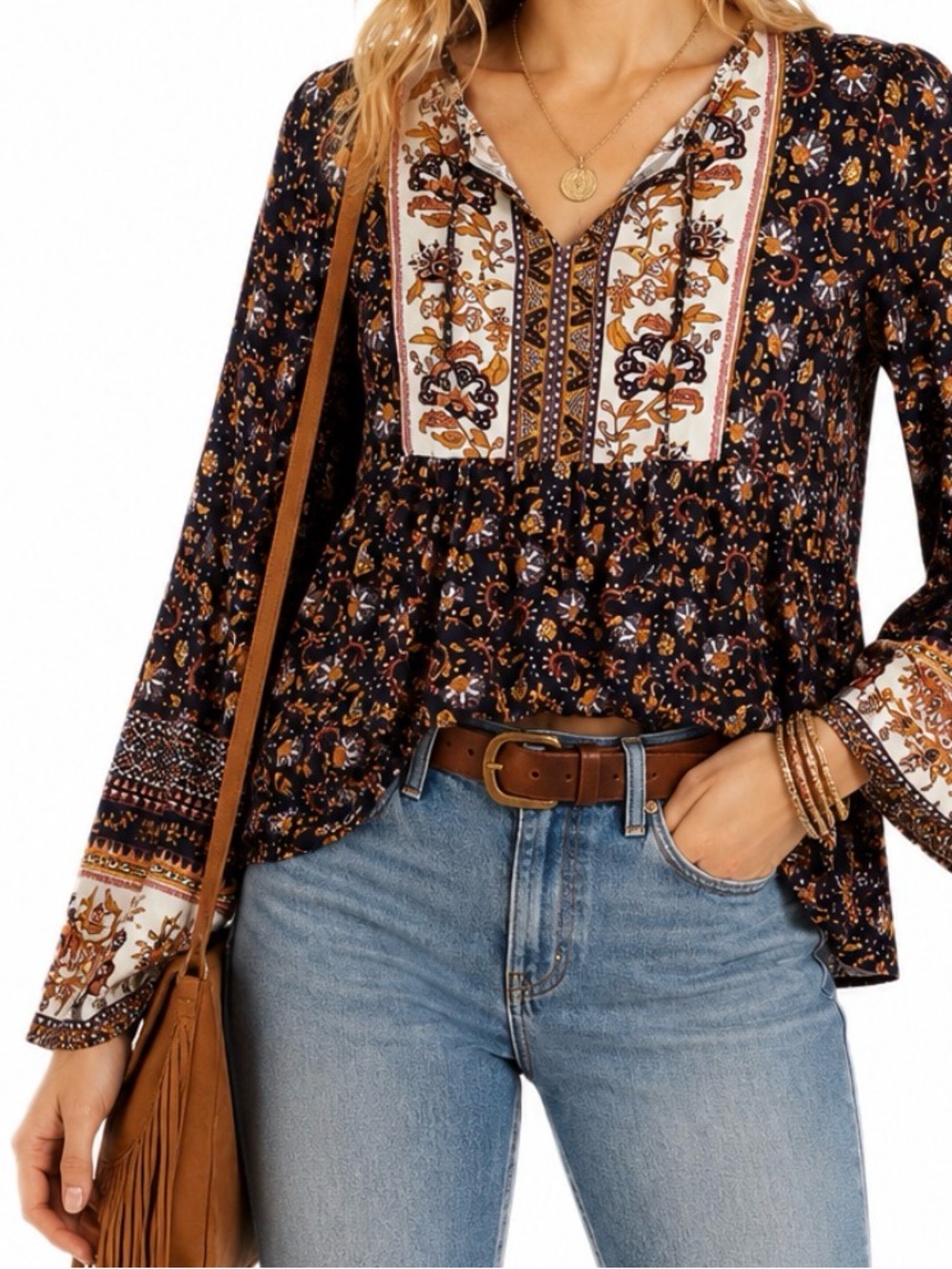 Ricki’s Black Boho Style Floral Blouse